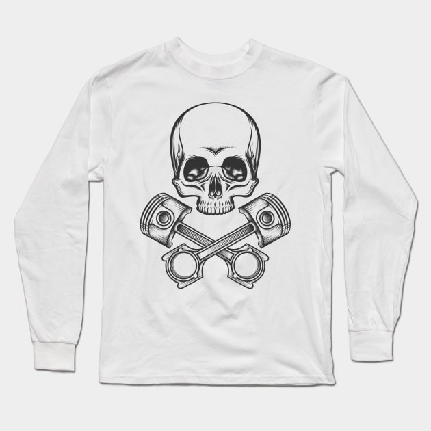 Human Skull with Engine Pistons Long Sleeve T-Shirt by devaleta